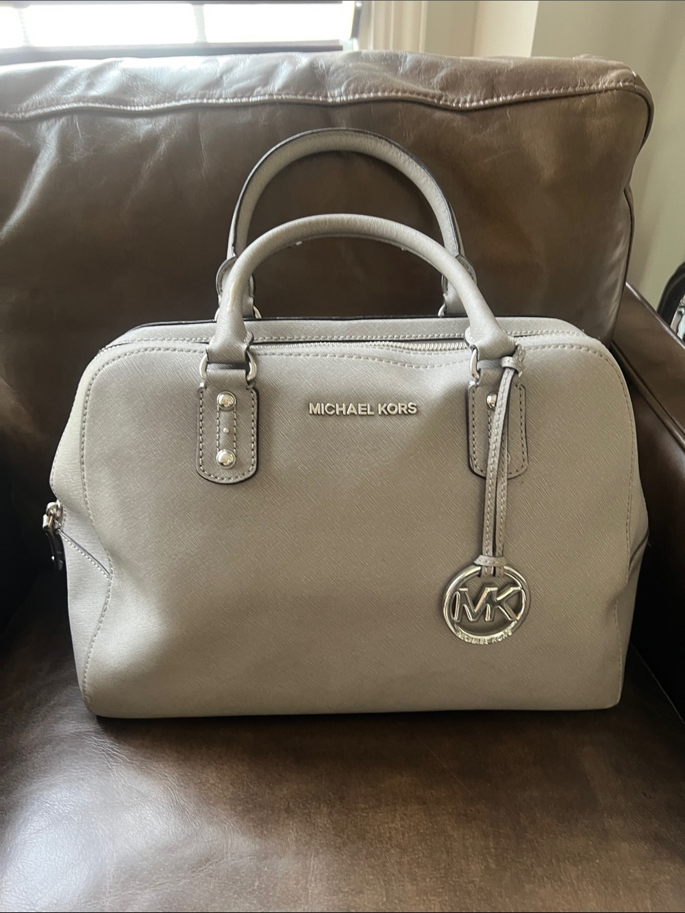 Michael Kors Light Gray Saffiano Dome Satchel